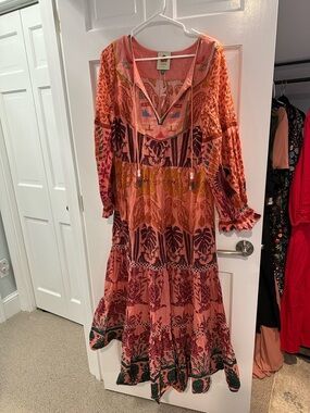 Boho Tiered Floral Maxi FARM Rio Dress - Coral Pink